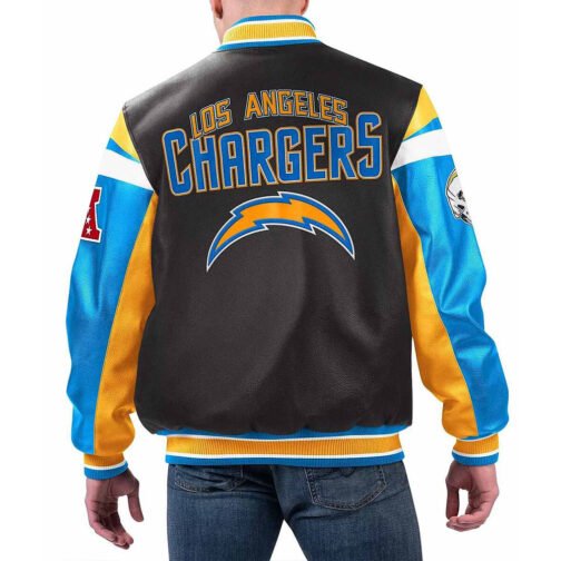 LA Chargers Black Varsity Full-Zip Leather Jacket - Image 2