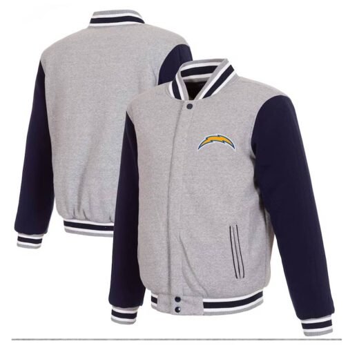 Los Angeles Chargers Gray and Navy Varsity Wool Jacket - Image 3