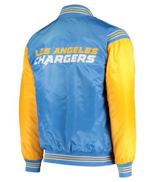Varsity LA Chargers Light Blue and Yellow Satin Jacket - Image 2