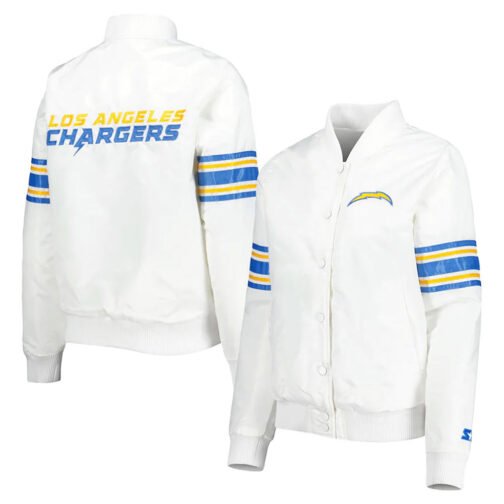 White LA Chargers Line Up Full-Snap Satin Jacket - Image 3