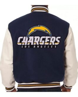 Varsity LA Chargers Navy and White Wool/Leather Jacket