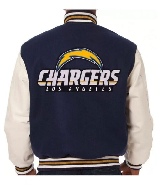 Varsity LA Chargers Navy and White Wool/Leather Jacket - Image 2
