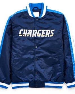 Los Angeles Chargers Striped Navy Blue Varsity Satin Full-Snap Jacket
