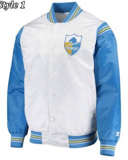 LA Chargers Renegade Throwback White and Powder Blue Varsity Satin Jacket