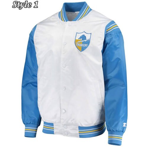 LA Chargers Renegade Throwback White and Powder Blue Varsity Satin Jacket