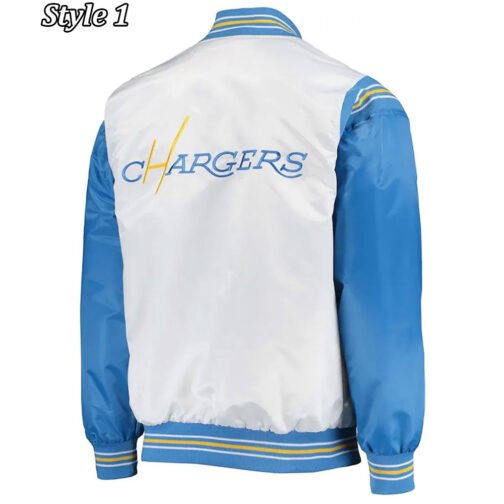 LA Chargers Renegade Throwback White and Powder Blue Varsity Satin Jacket - Image 3