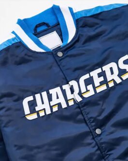 Los Angeles Chargers Striped Navy Blue Varsity Satin Full-Snap Jacket