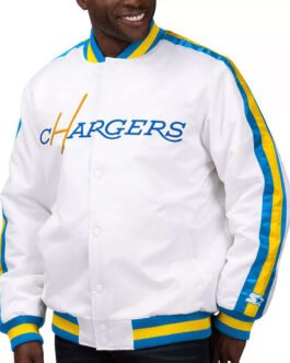 White The D-Line LA Chargers Satin Jacket