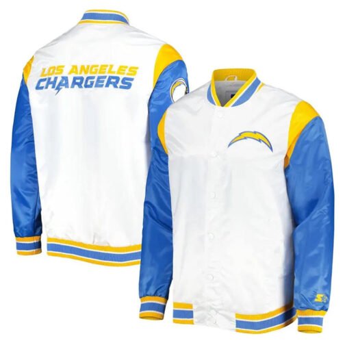 LA Chargers Throwback Pitch Satin Blue and White Jacket - Image 3