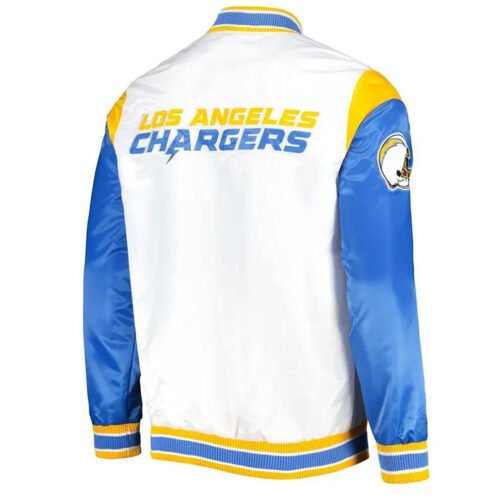 LA Chargers Throwback Pitch Satin Blue and White Jacket - Image 2