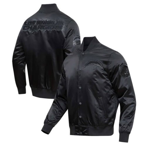 Los Angeles Chargers Triple Black Satin Jacket - Image 3