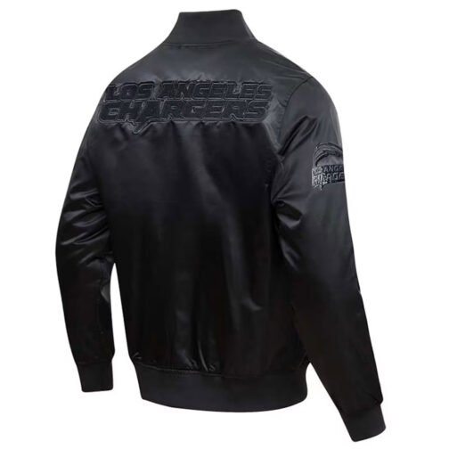 Los Angeles Chargers Triple Black Satin Jacket - Image 2