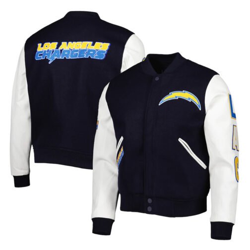 LA Chargers Logo Letterman Navy and White Jacket - Image 3