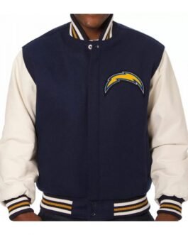 Varsity LA Chargers Navy and White Wool/Leather Jacket