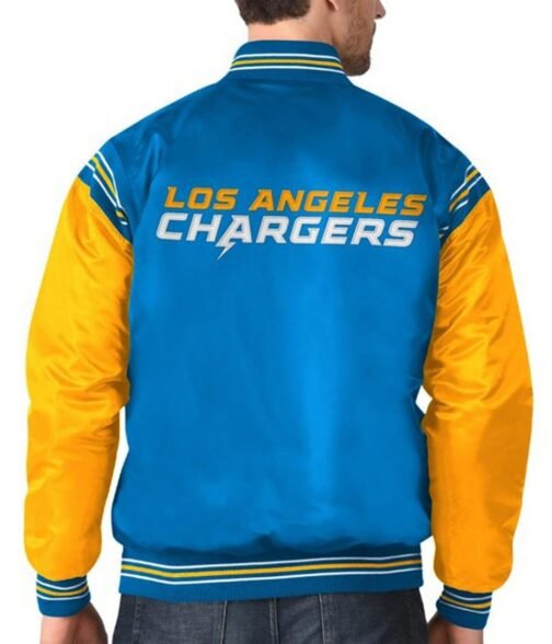 Varsity LA Chargers Light Blue and Yellow Satin Jacket - Image 4