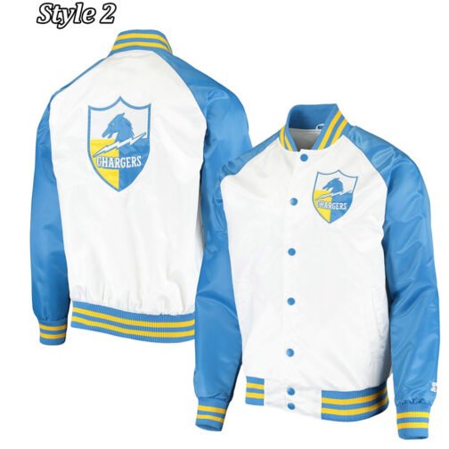 LA Chargers Renegade Throwback White and Powder Blue Varsity Satin Jacket - Image 6
