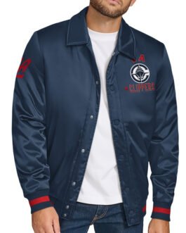 LA Clippers Stitch Applique Navy Satin Jacket