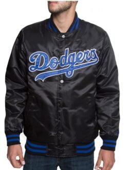 LA Dodgers Black Blue Patches Satin Jacket
