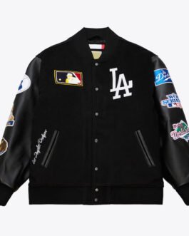 LA Dodgers Black Out Vintage Logo Varsity Jacket