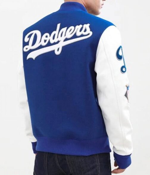 LA Dodgers Blended Blue and White Letterman Jacket - Image 2