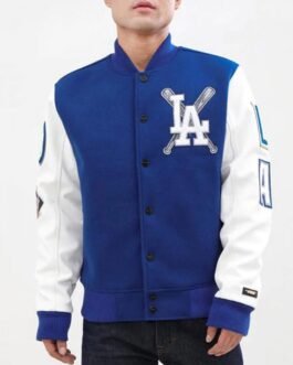 LA Dodgers Blended Blue and White Letterman Jacket