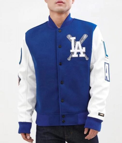 LA Dodgers Blended Blue and White Letterman Jacket