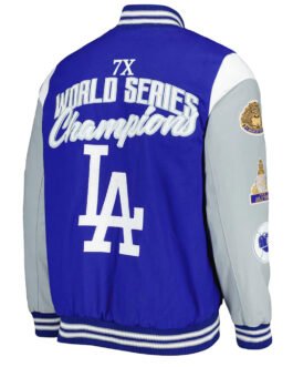 LA Dodgers Franchise Gray and Royal Blue Varsity Jacket
