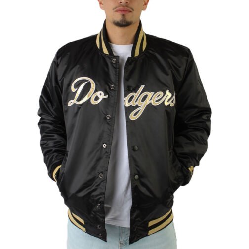 LA Dodgers Gold Patches Black Satin Jacket - Image 3