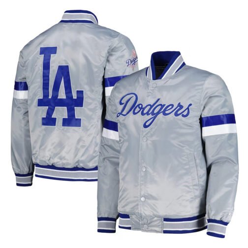 LA Dodgers Home Game Gray Satin Jacket - Image 3