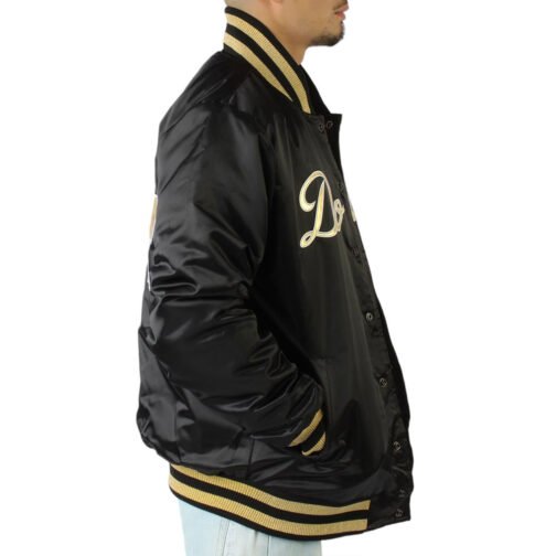LA Dodgers Gold Patches Black Satin Jacket - Image 5