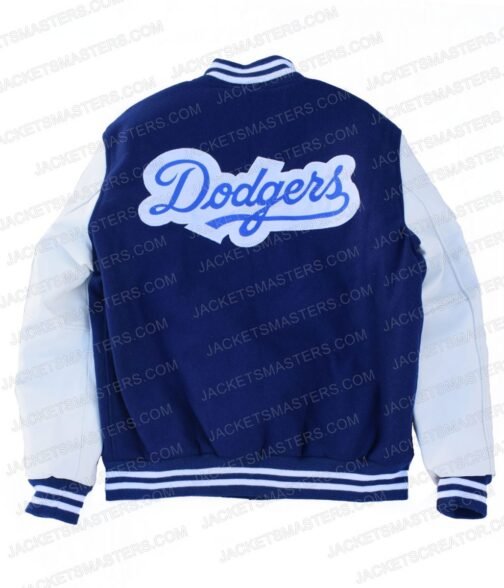 LA Dodgers Blue and White Varsity Jacket - Image 4