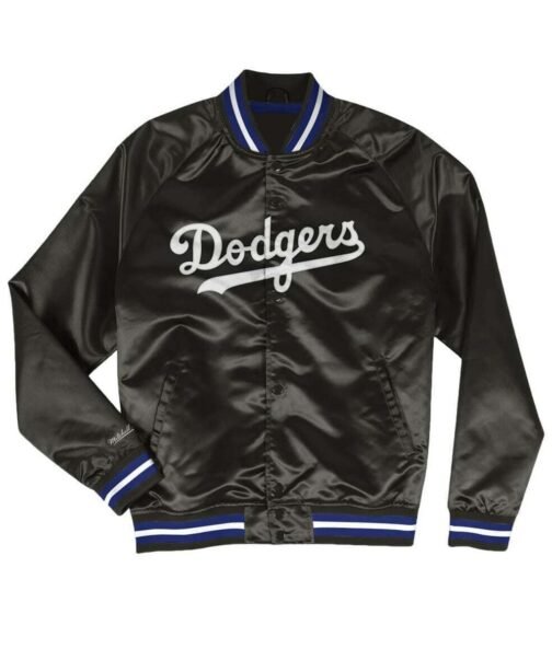 LA Dodgers Lightweight Blue and Black Satin Jacket - Image 2