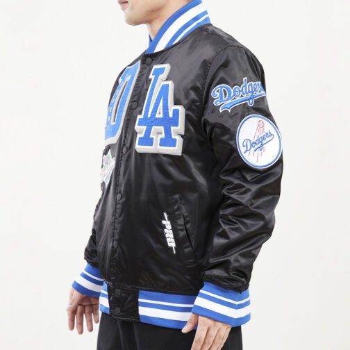 LA Dodgers Mash Up Royal Blue and Black Satin Jacket - Image 7