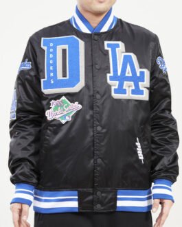 LA Dodgers Mash Up Royal Blue and Black Satin Jacket