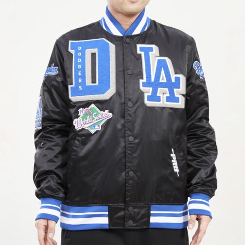 LA Dodgers Mash Up Royal Blue and Black Satin Jacket - Image 2