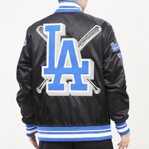 LA Dodgers Mash Up Royal Blue and Black Satin Jacket - Image 4