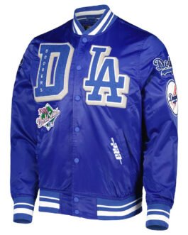 LA Dodgers Mash Up Royal Blue and Black Satin Jacket