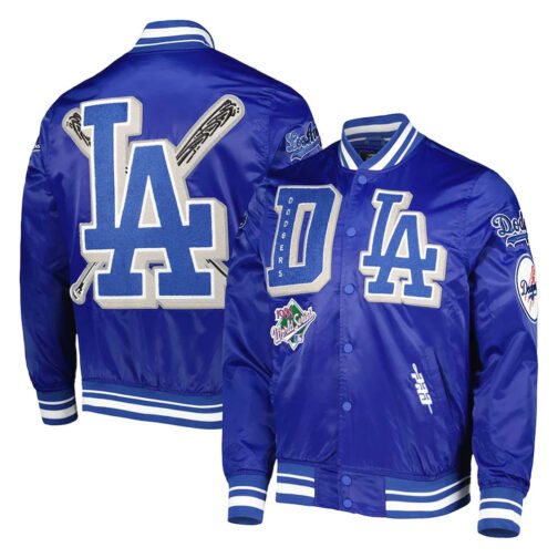 LA Dodgers Mash Up Royal Blue and Black Satin Jacket - Image 5