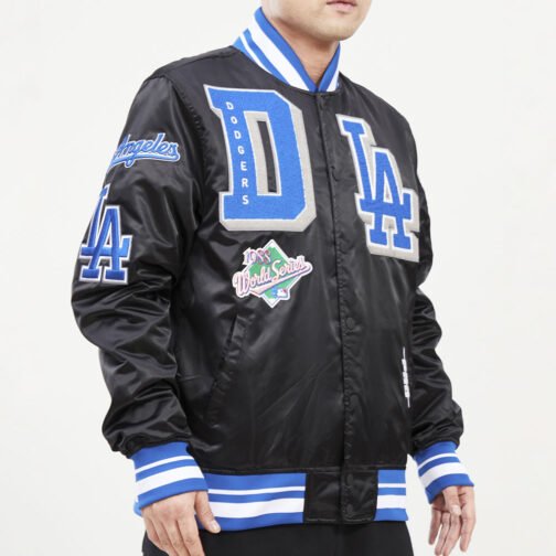 LA Dodgers Mash Up Royal Blue and Black Satin Jacket - Image 6