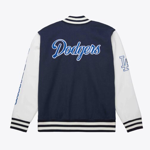 LA Dodgers Navy and White Fleece Varsity Jacket - Image 2
