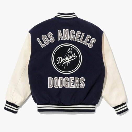 LA Dodgers Navy Varsity Baseball Jacket - Image 2