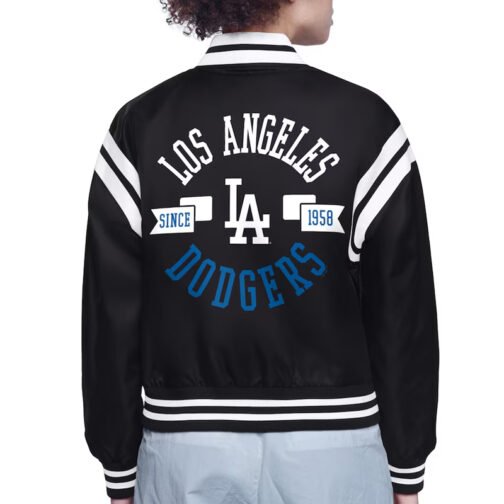 LA Dodgers Printed Logo Black Varsity Satin Jacket - Image 4