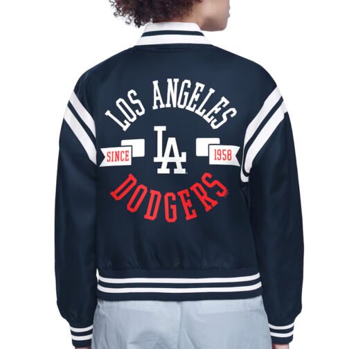 LA Dodgers Printed Logo Black Varsity Satin Jacket - Image 5