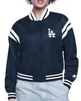 LA Dodgers Printed Logo Black Varsity Satin Jacket