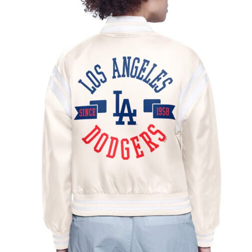 LA Dodgers Printed Logo Black Varsity Satin Jacket - Image 6