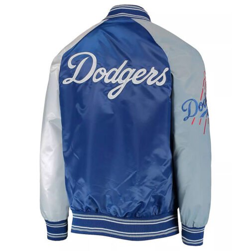 Reliever LA Dodgers Royal Blue, Gray and White Satin Jacket - Image 2