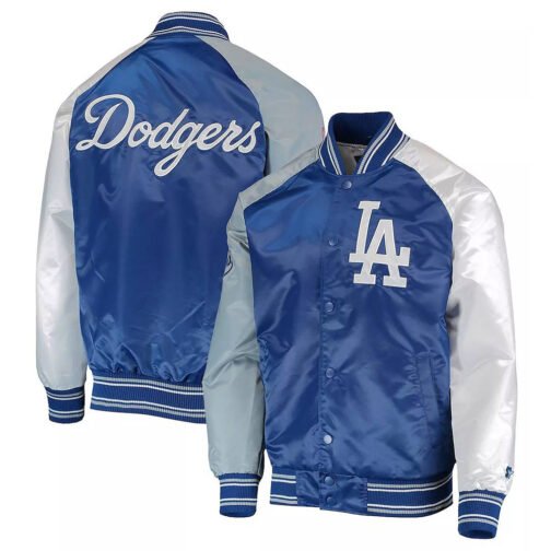 Reliever LA Dodgers Royal Blue, Gray and White Satin Jacket - Image 3