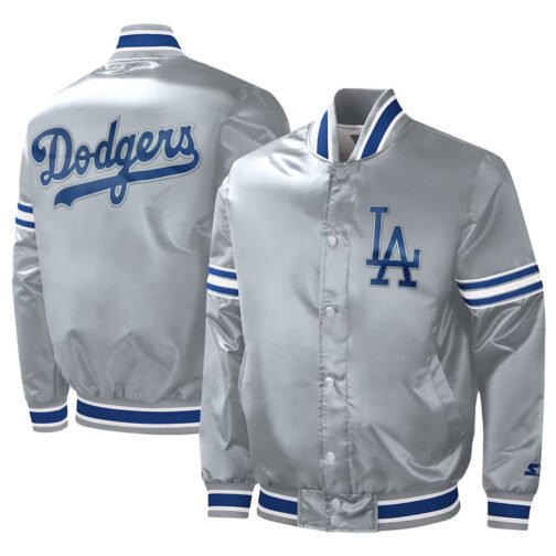 Gray Los Angeles Dodgers Slider Satin Jacket - Image 3
