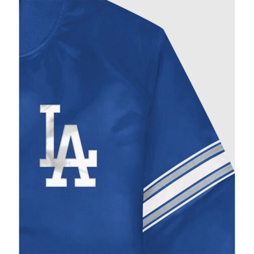 LA Dodgers Blue Full-Snap Varsity Satin Jacket - Image 4