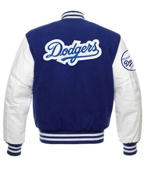 LA Dodgers Blue and White Varsity Jacket - Image 2